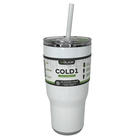 REDUCE COLD1 Stainless steel 34 oz. tumbler Straw White Silver 3 in 1 lid NEW - Picture 1 of 9